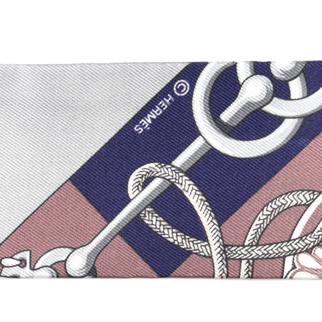 Hermes Silk Cliquetis Twilly Marine White Marron 3 of 4