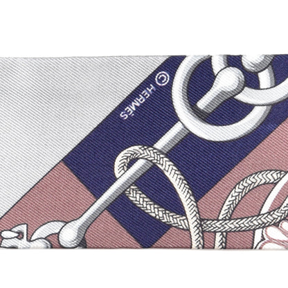 Hermes Silk Cliquetis Twilly Marine White Marron 3 of 4