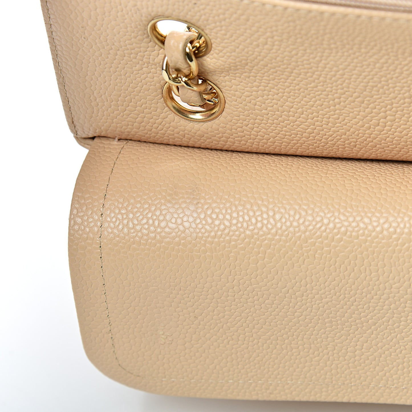 Caviar Quilted Medium Double Flap Beige