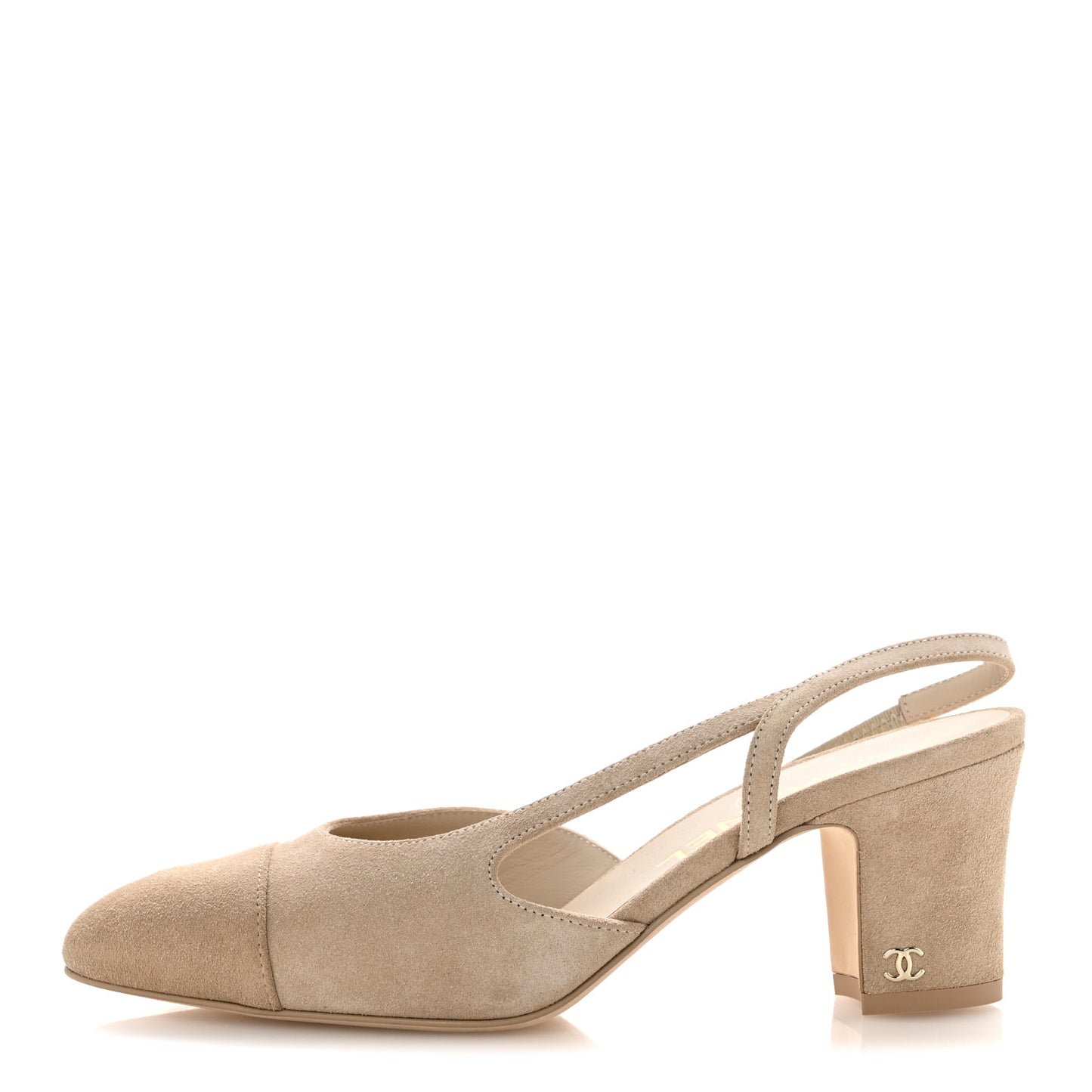 Suede Cap Toe CC Slingback Pumps 37 Ivory Light Beige