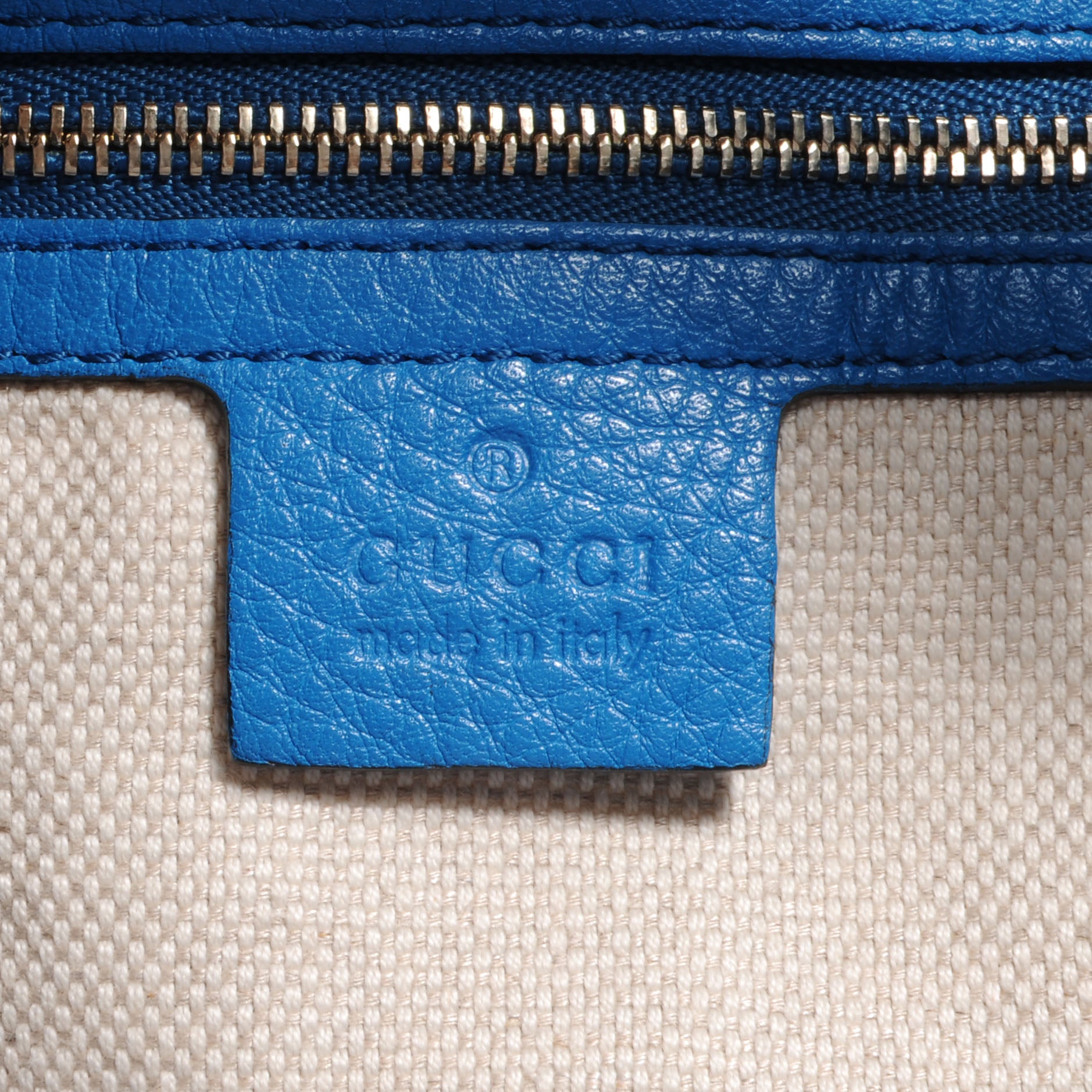 Gucci Pebbled Calfskin Large Soho Shoulder Bag Riviera Blue 6 of 7
