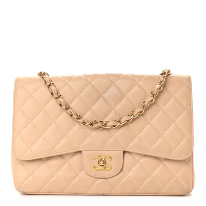 Chanel Caviar Quilted Jumbo Single Flap Beige 1 of 14