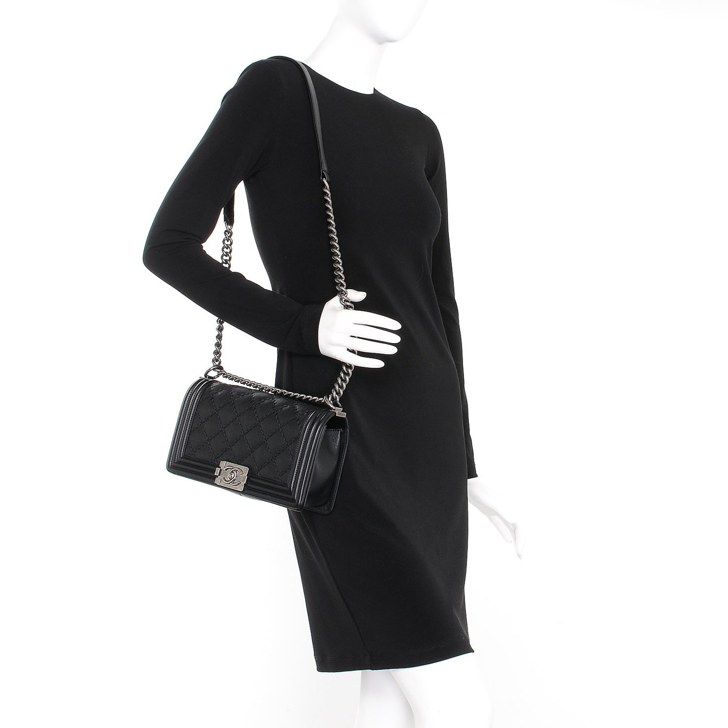 Calfskin Double Stitch Medium Boy Flap Black