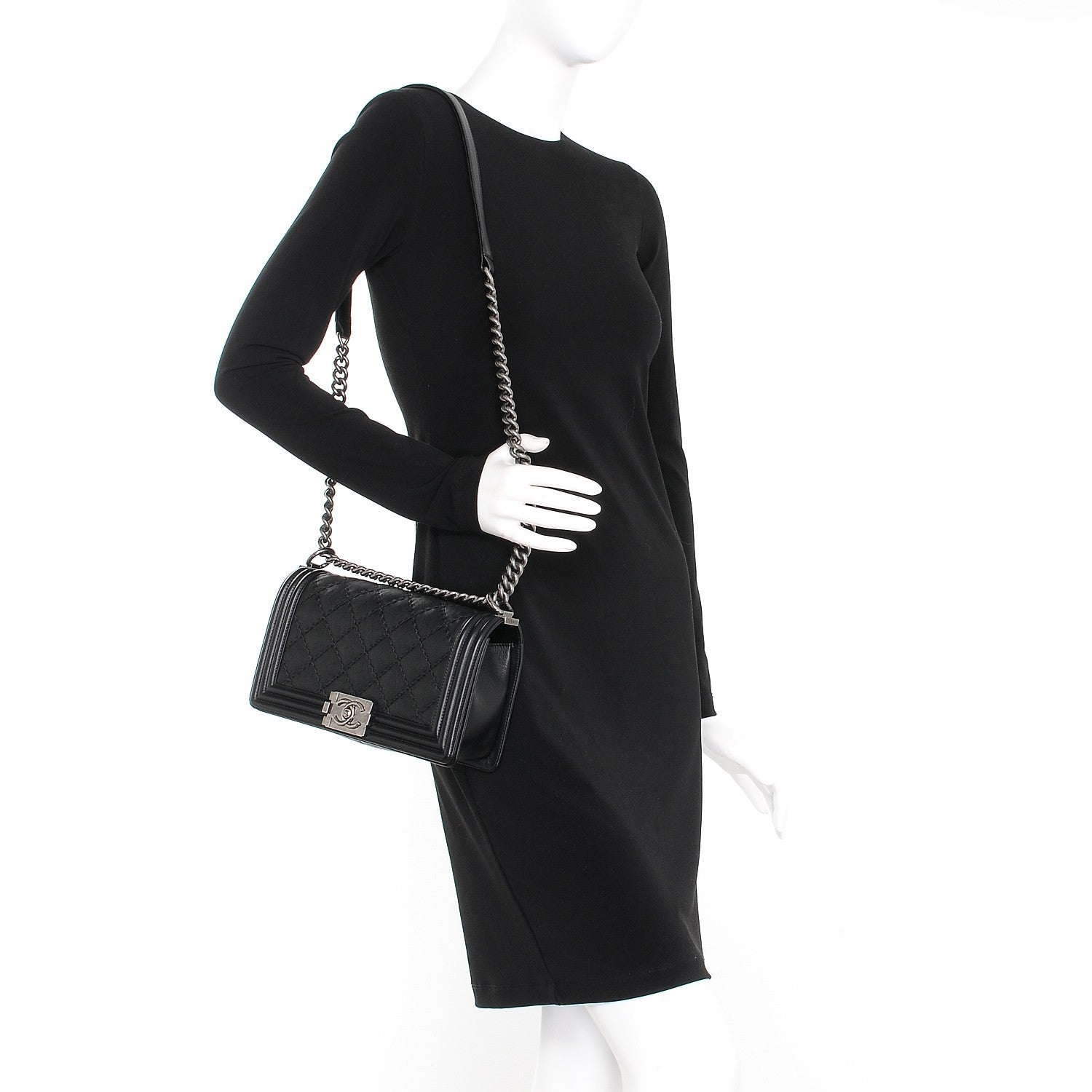 Chanel Calfskin Double Stitch Medium Boy Flap Black 2 of 10