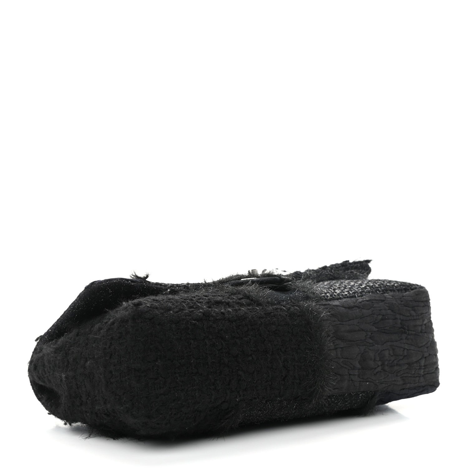 Chanel Tweed Faux Fur Patchwork Jumbo Single Flap Black 3 of 10