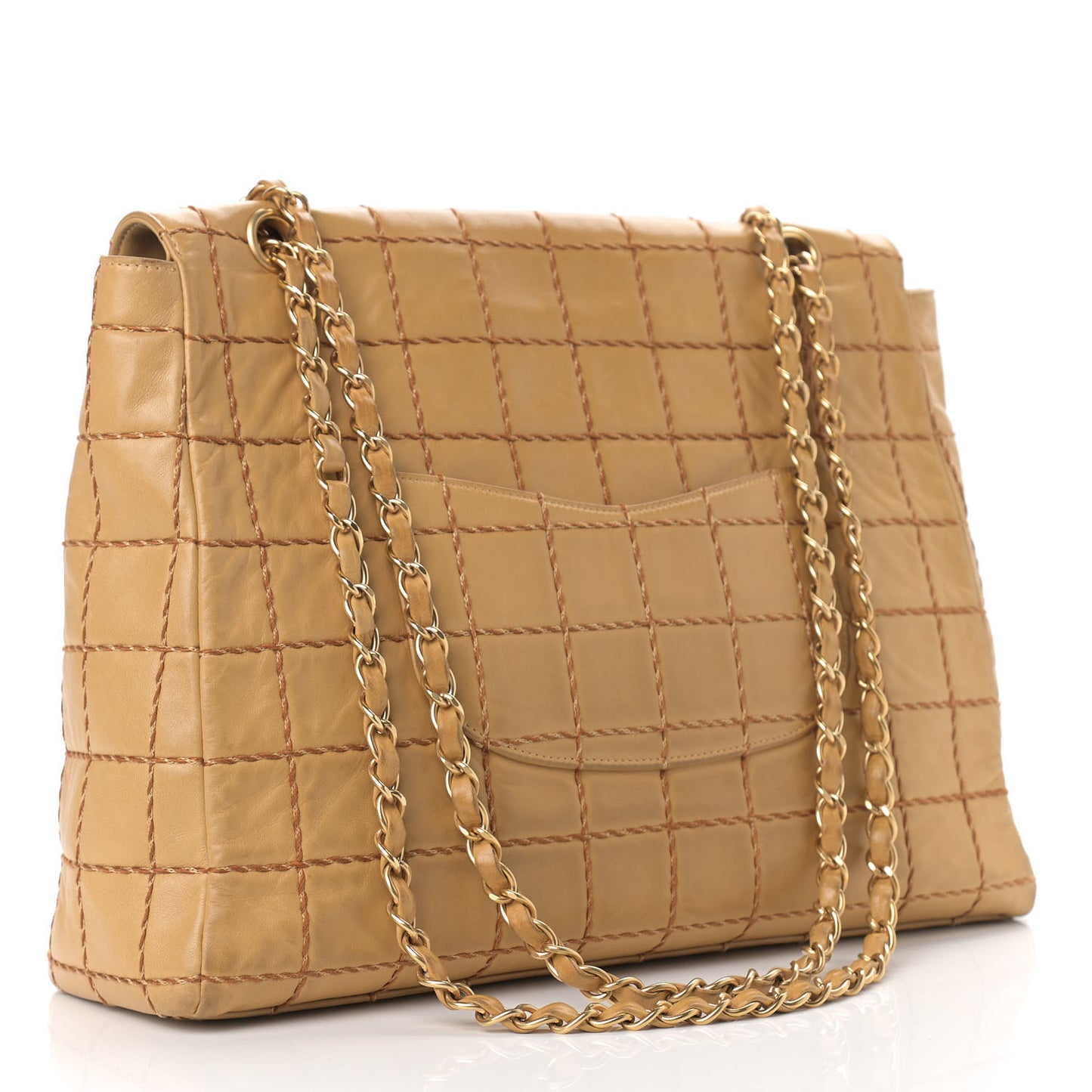 Lambskin Quilted Chocolate Bar Flap Shoulder Bag Beige