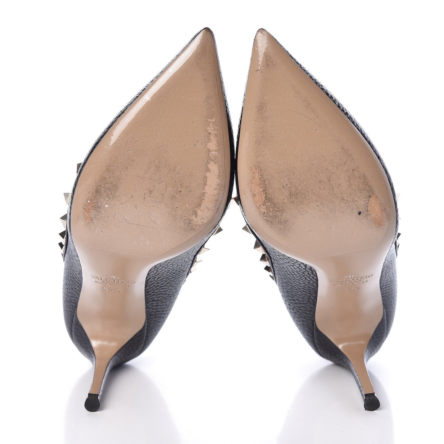 Pebbled Calfskin Rockstud 85mm Pumps 35.5 Black