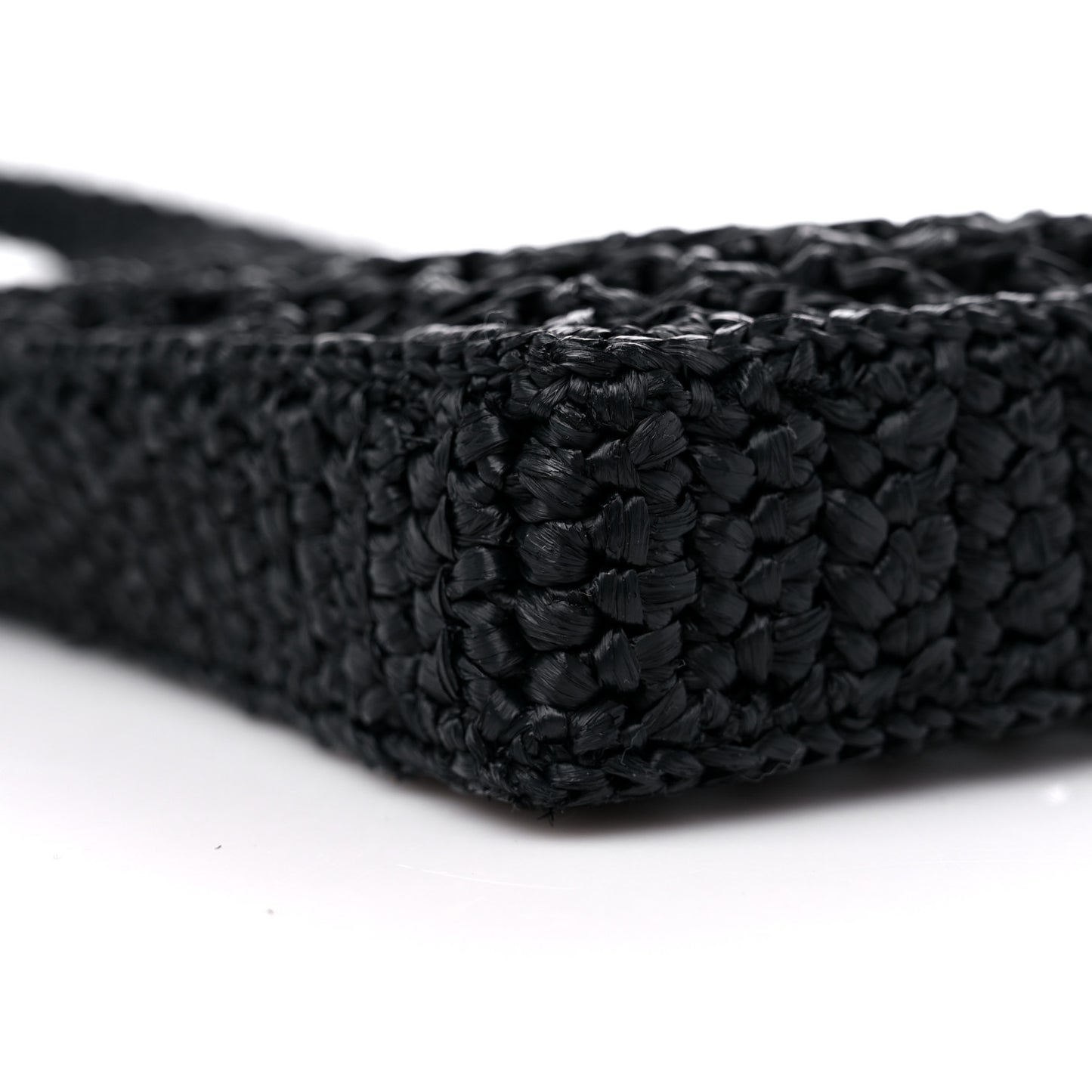 Yarn Raffia Effect Crochet Logo Embroidered Tote Bag Black