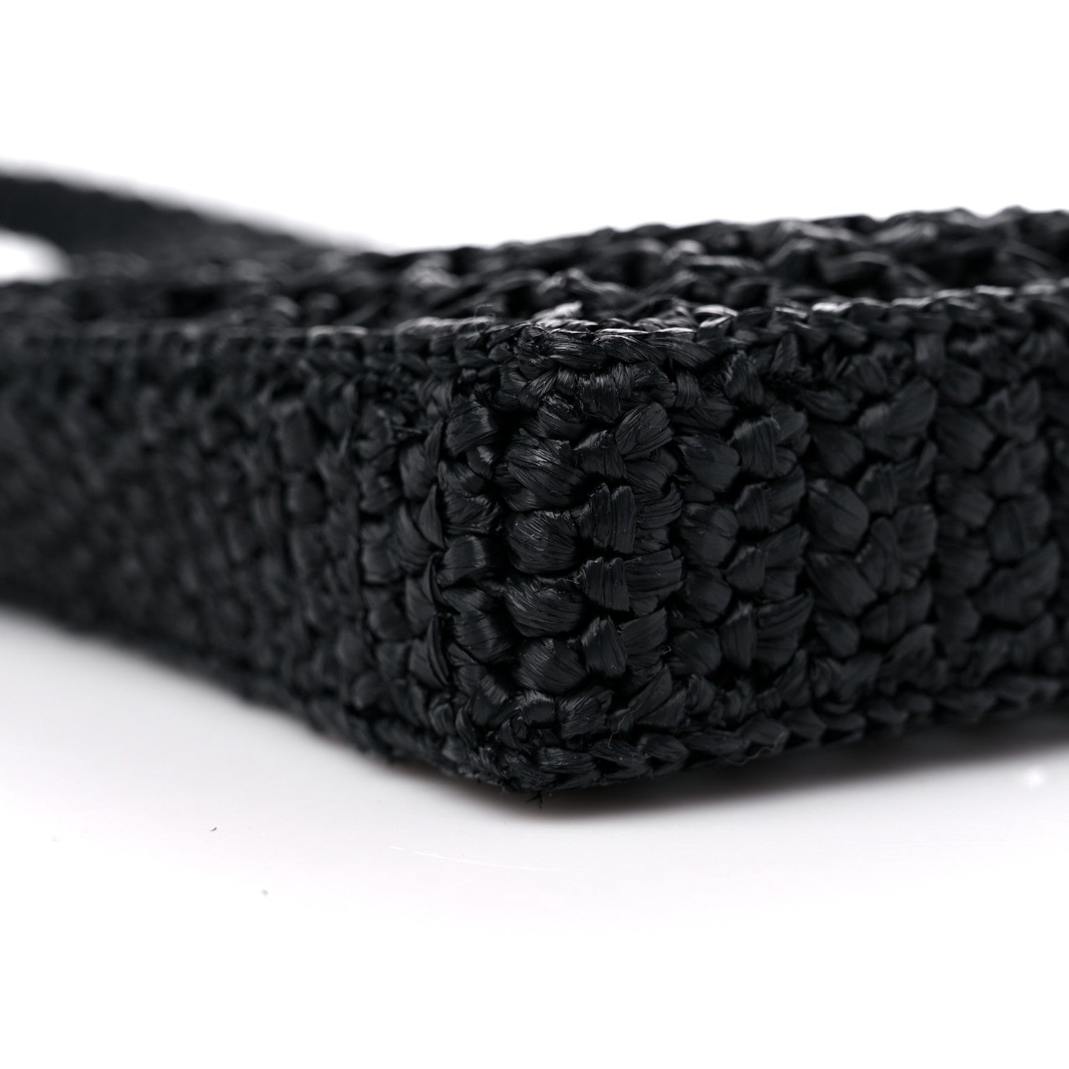Prada Yarn Raffia Effect Crochet Logo Embroidered Tote Bag Black 7 of 8