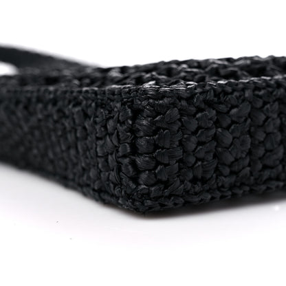 Prada Yarn Raffia Effect Crochet Logo Embroidered Tote Bag Black 7 of 8