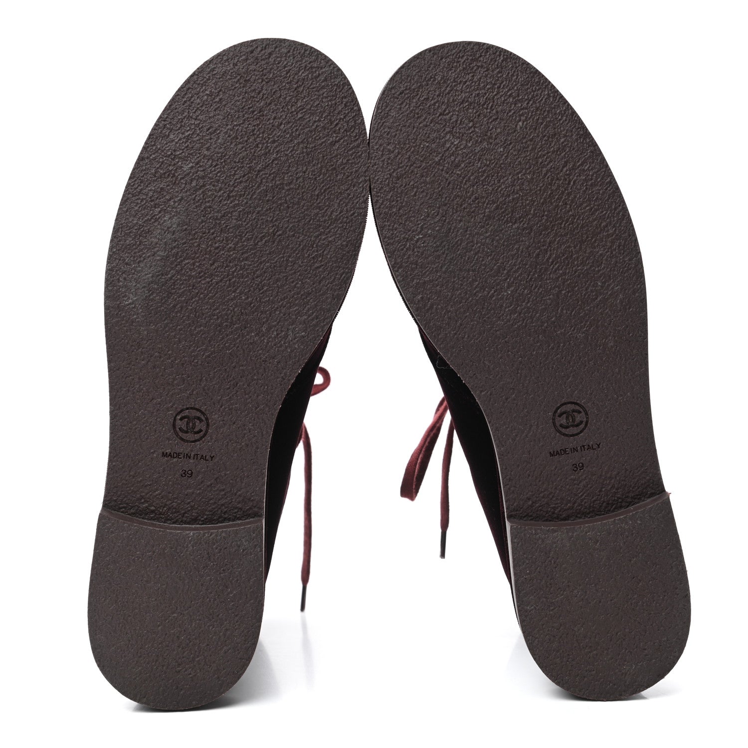 Chanel Velvet CC Lace Up Boots 39 Burgundy 5 of 8