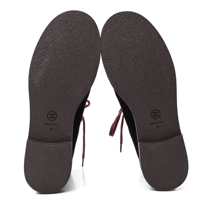 Chanel Velvet CC Lace Up Boots 39 Burgundy 5 of 8