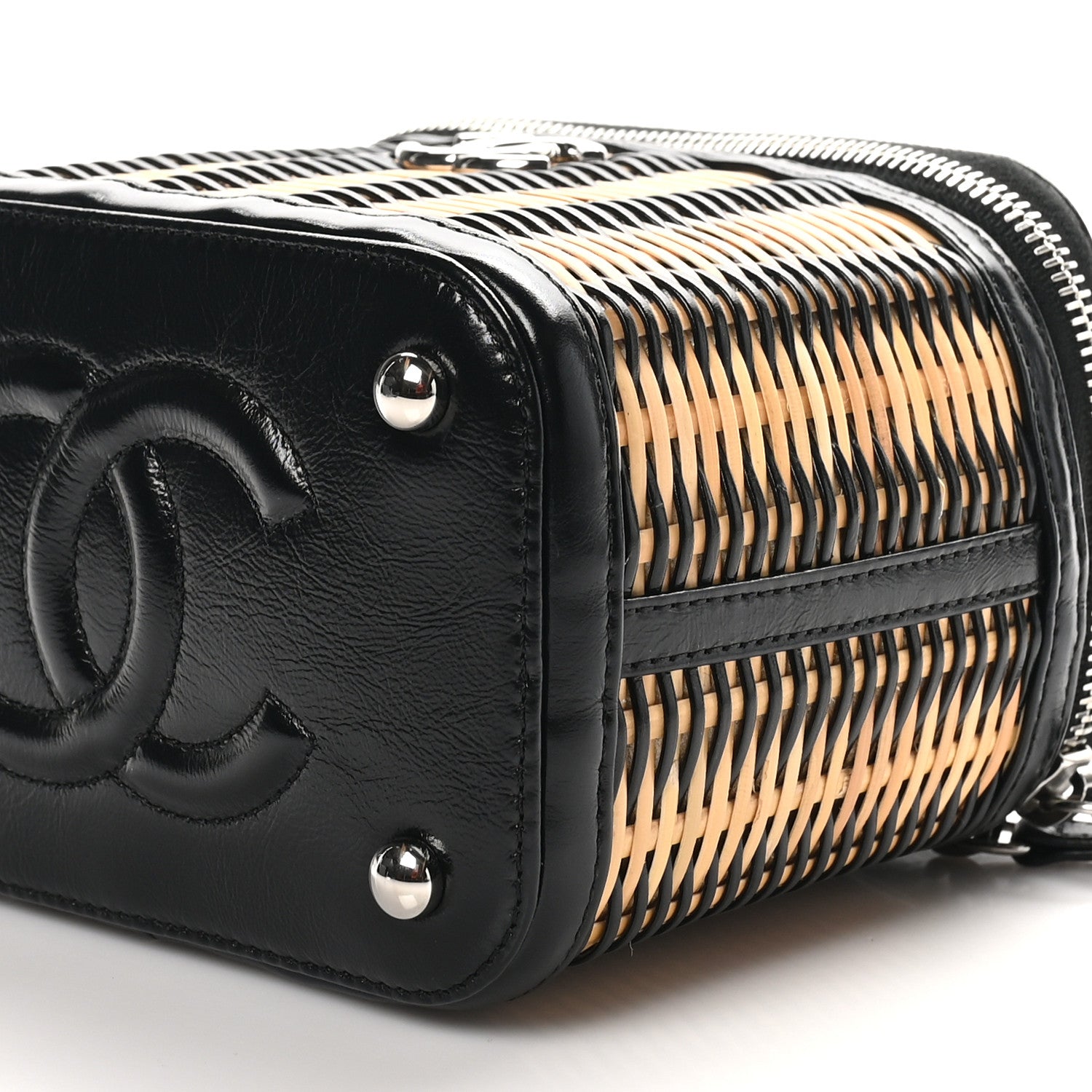 Chanel Calfskin Raffia Small Vanity Case Bag Black Beige 10 of 11