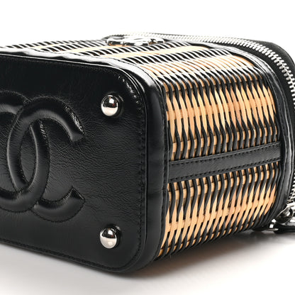 Chanel Calfskin Raffia Small Vanity Case Bag Black Beige 10 of 11
