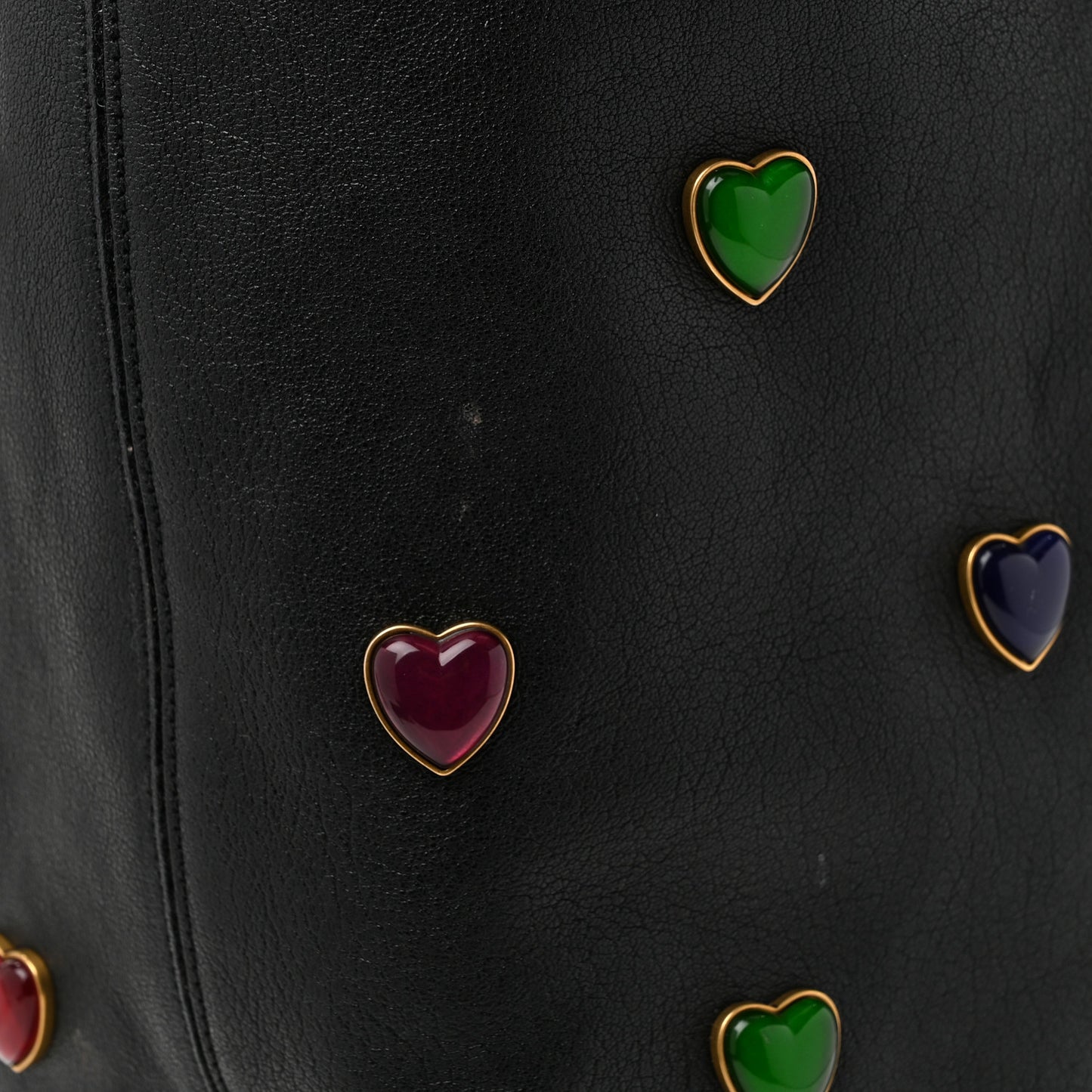 Lambskin Medium Heart Studded Riva Bucket Bag Black