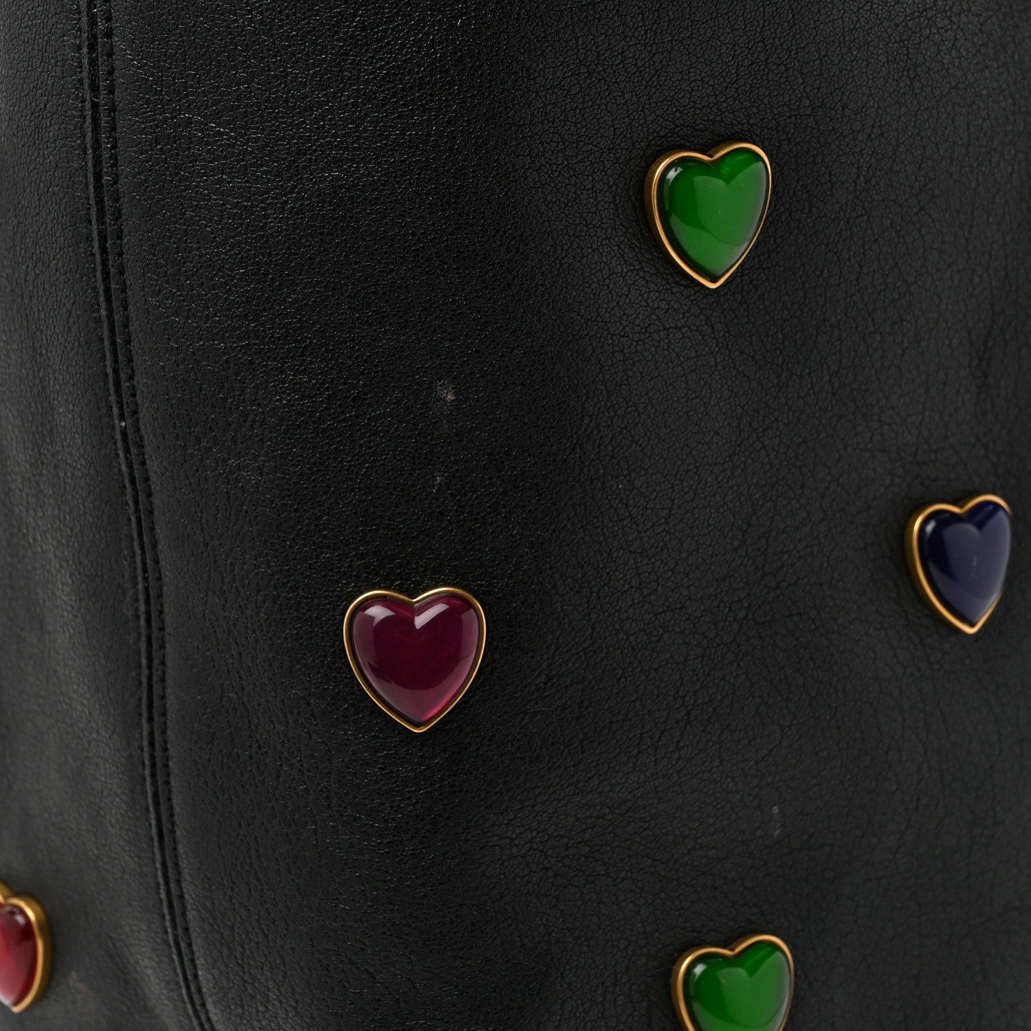 Saint Laurent Lambskin Medium Heart Studded Riva Bucket Bag Black 11 of 11