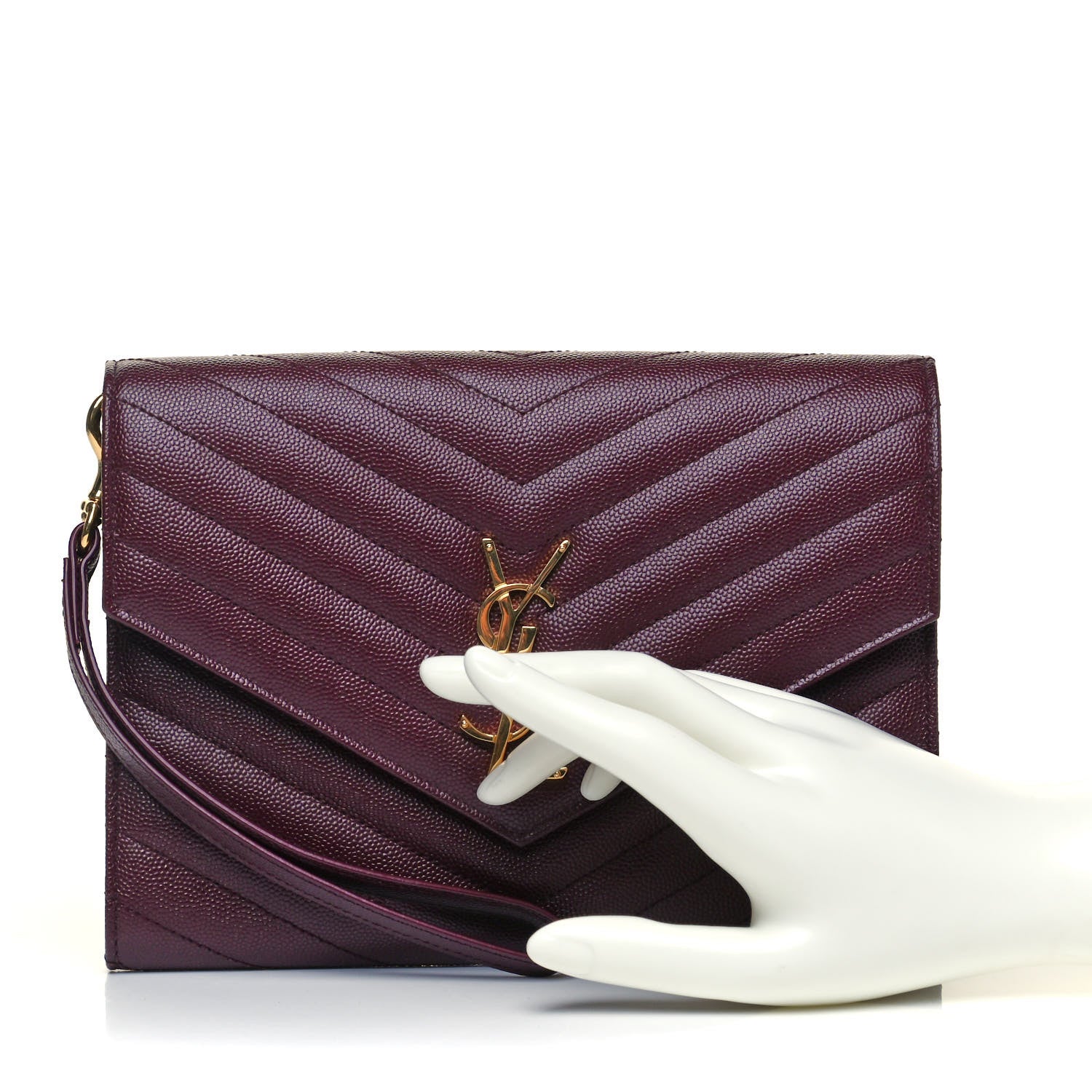 Saint Laurent Grain De Poudre Matelasse Chevron Monogram Envelope Clutch Rouge Legion 2 of 11