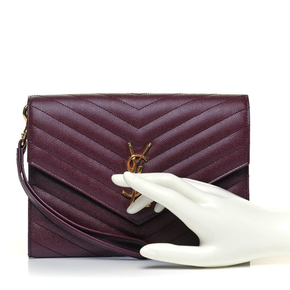 Saint Laurent Grain De Poudre Matelasse Chevron Monogram Envelope Clutch Rouge Legion 2 of 11