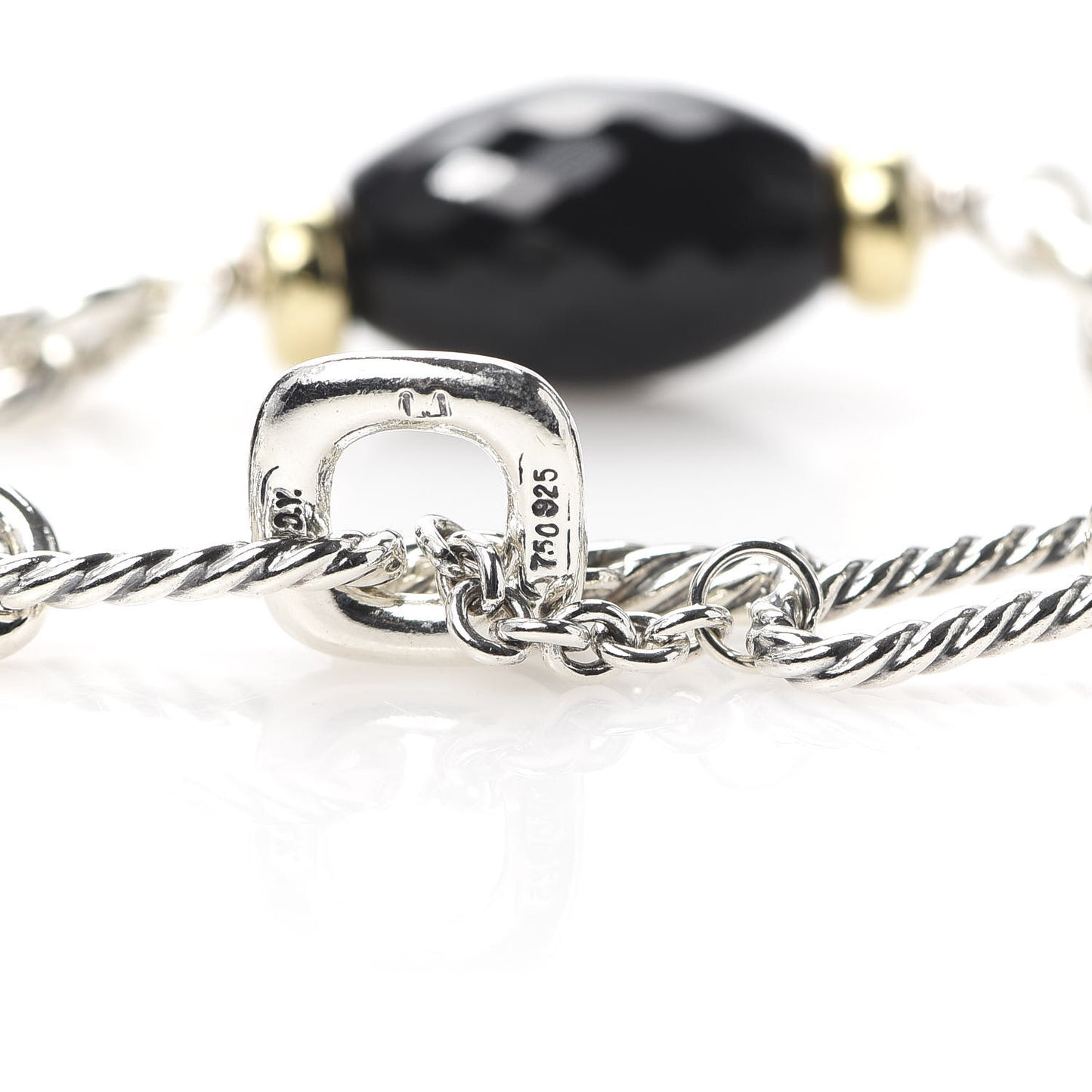 Sterling Silver 18K Yellow Gold Black Onyx Figaro Bracelet