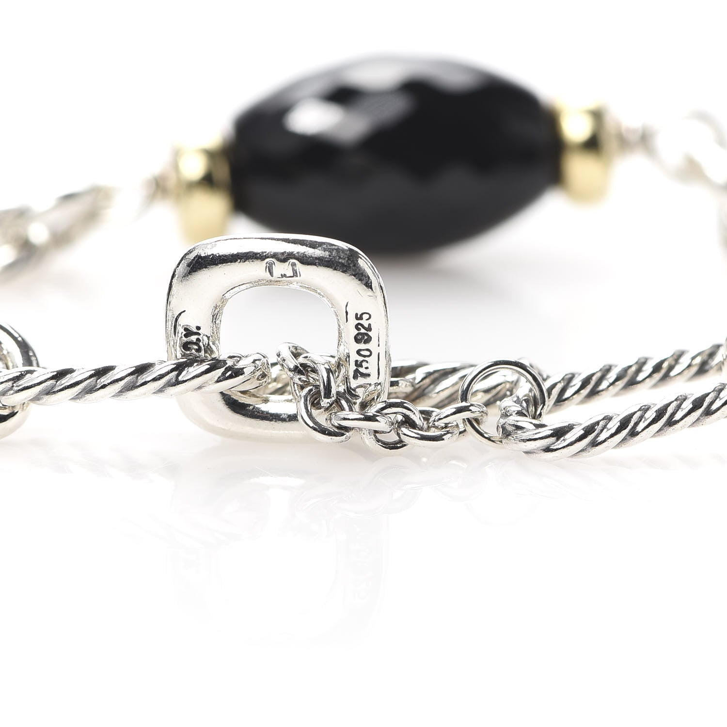 David Yurman Sterling Silver 18K Yellow Gold Black Onyx Figaro Bracelet 4 of 4