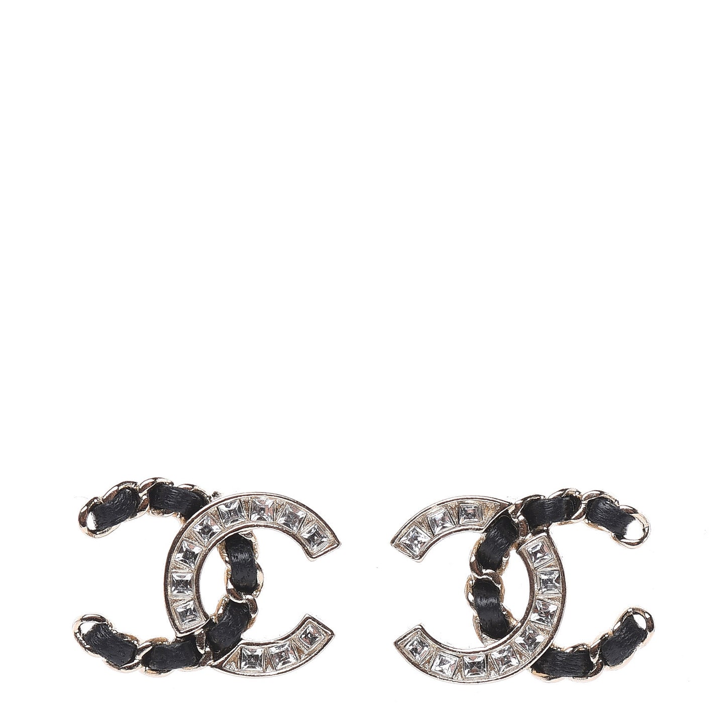 Crystal Baguette Lambskin Chain CC Vintage Allure Stud Earrings Black Gold