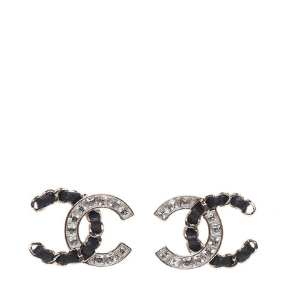 Chanel Crystal Baguette Lambskin Chain CC Vintage Allure Stud Earrings Black Gold 1 of 5
