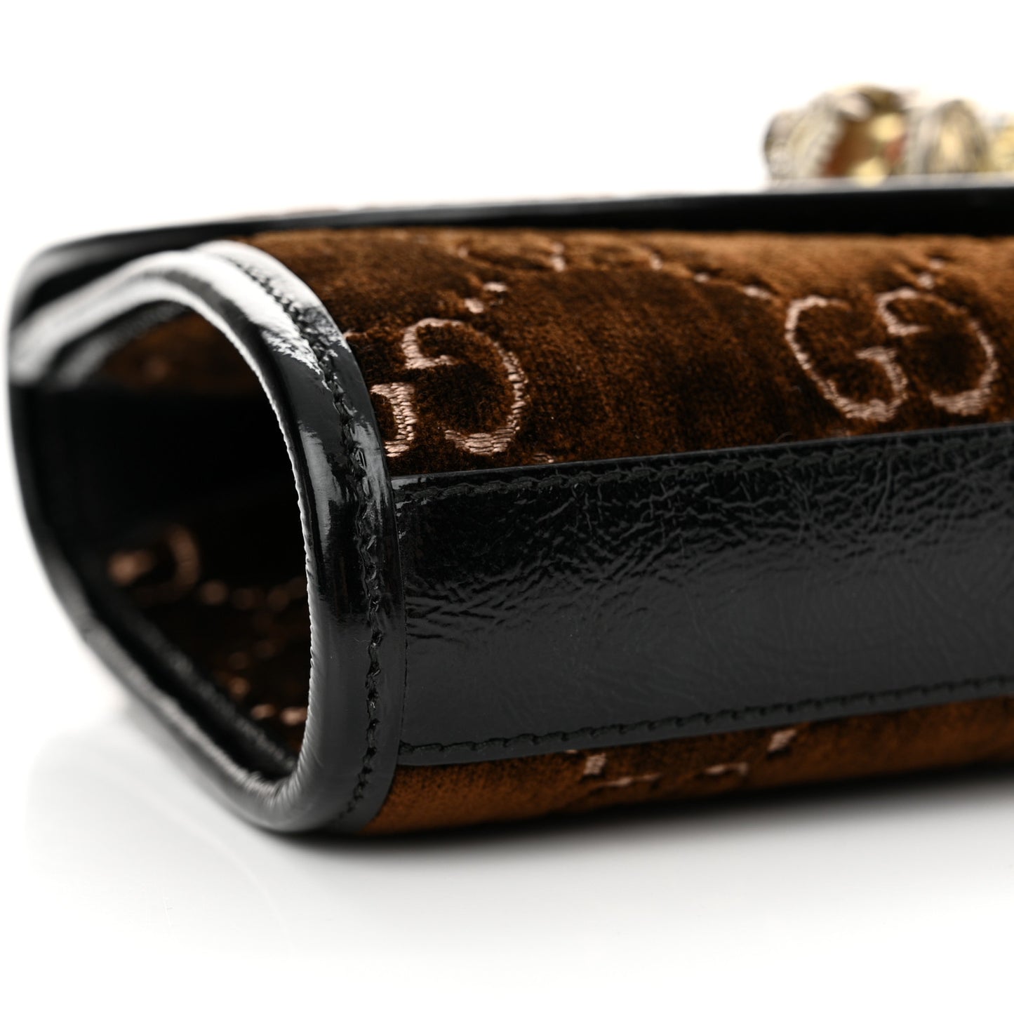 Velvet GG Monogram Web Small Rajah Slim Flap Shoulder Bag Brown Black