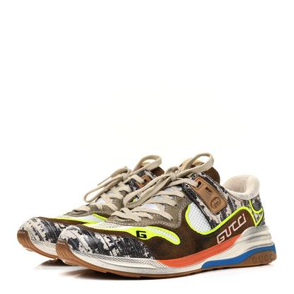 Gucci Suede Calfskin Tejus Printed Mens Ultrapace Sneakers 6 Natural Ardesia Neon Yellow 3 of 16