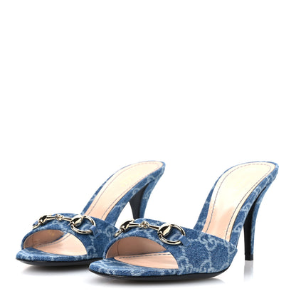 Gucci Denim GG Monogram Horsebit Slide Sandals 37 Blue 4 of 10