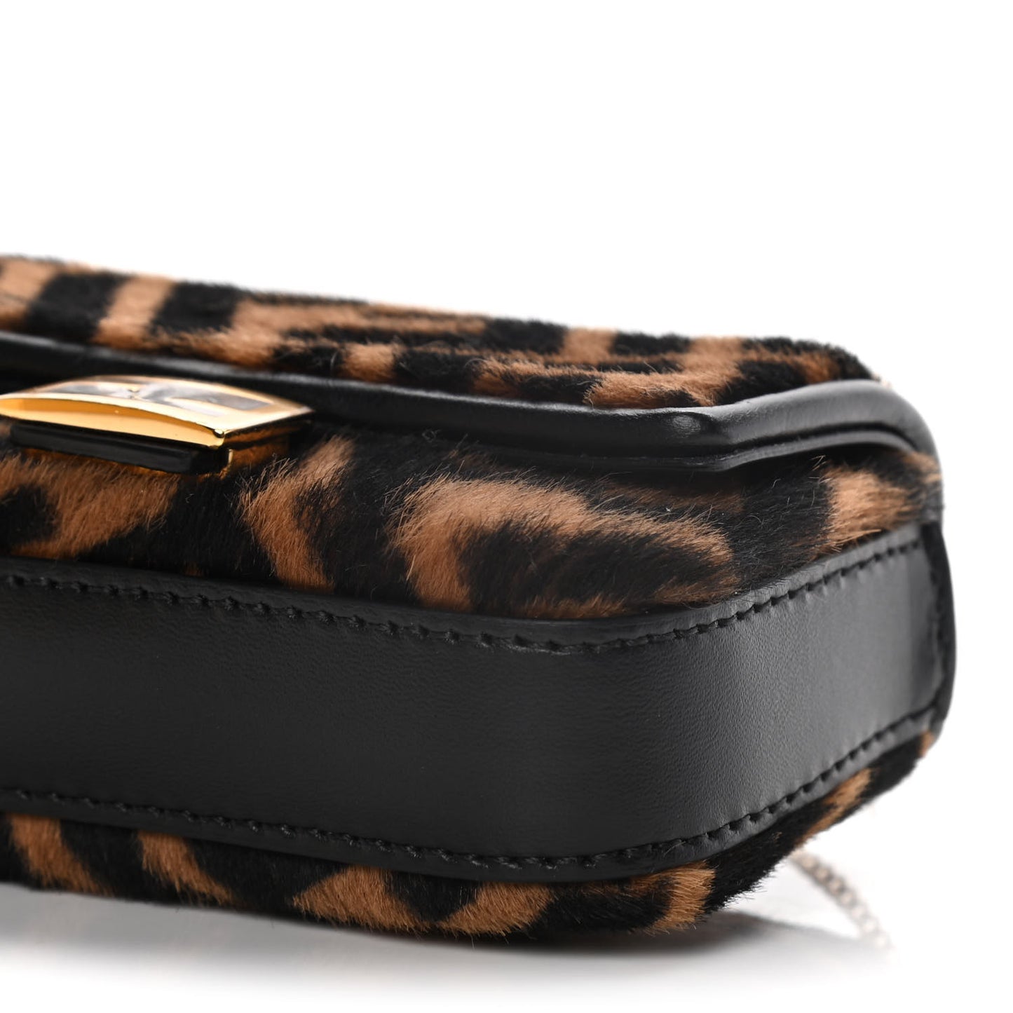 Sheared Sheepskin Vitello King FF Nano Baguette Charm Tobacco Moro Black