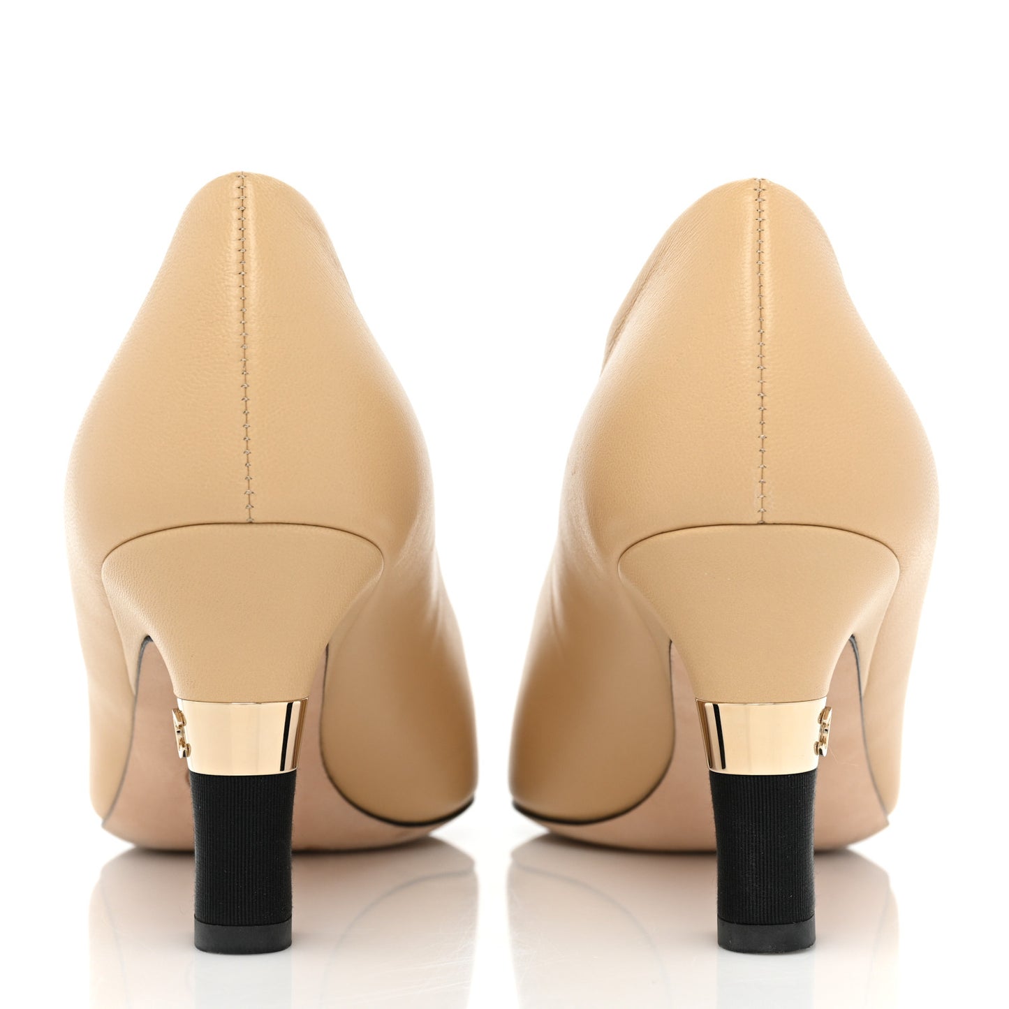 Lambskin Grosgrain Cap Toe CC Pumps 39 Beige Black