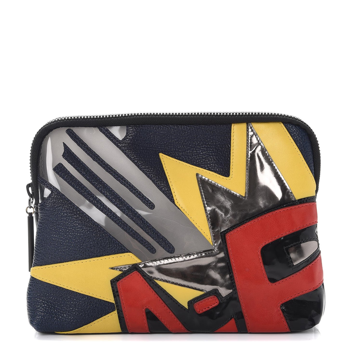 3.1 Calfskin PVC Patchwork 31 Minute Bang Zip Cosmetic Case Multicolor