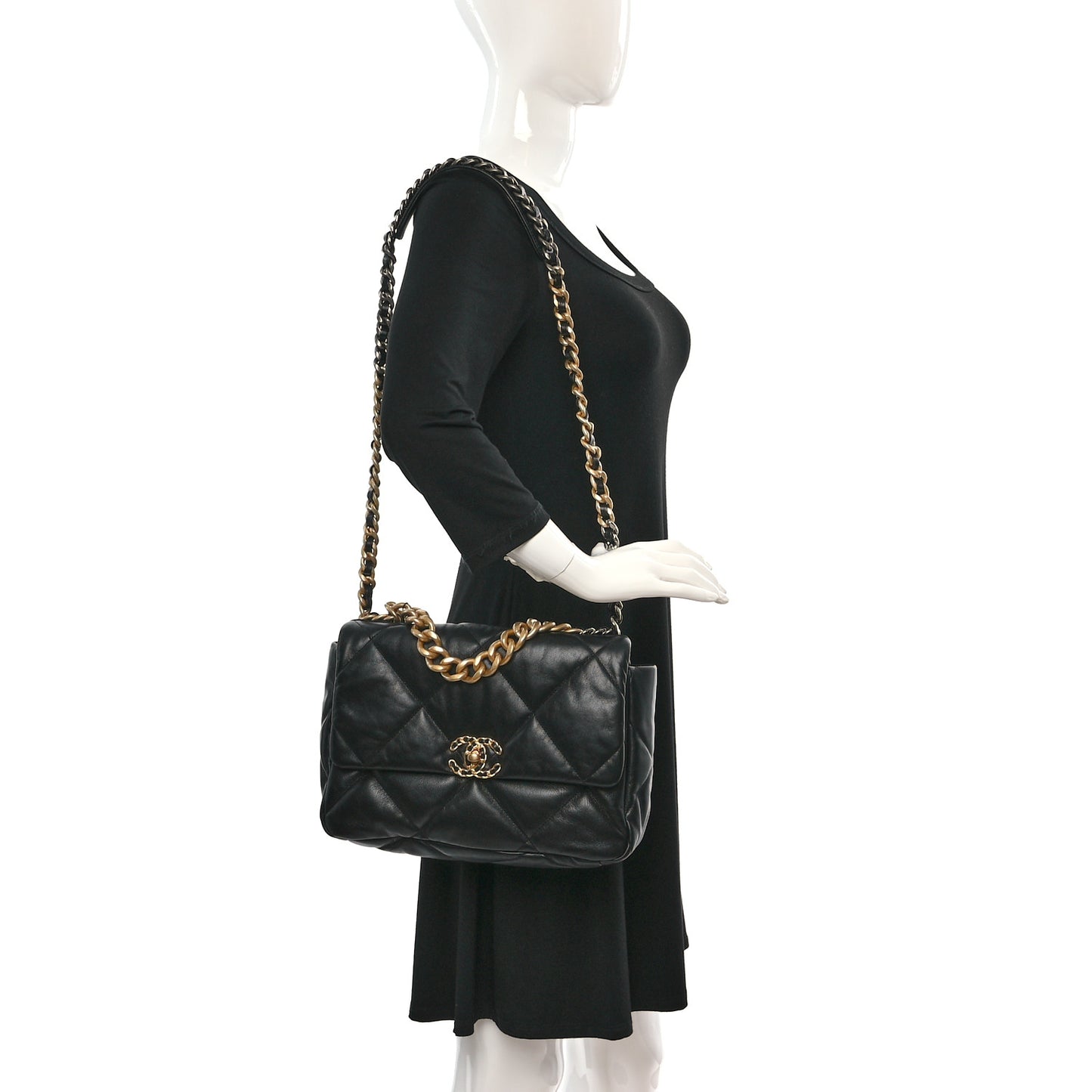 Goatskin Quilted Large Chanel 19 Flap Black