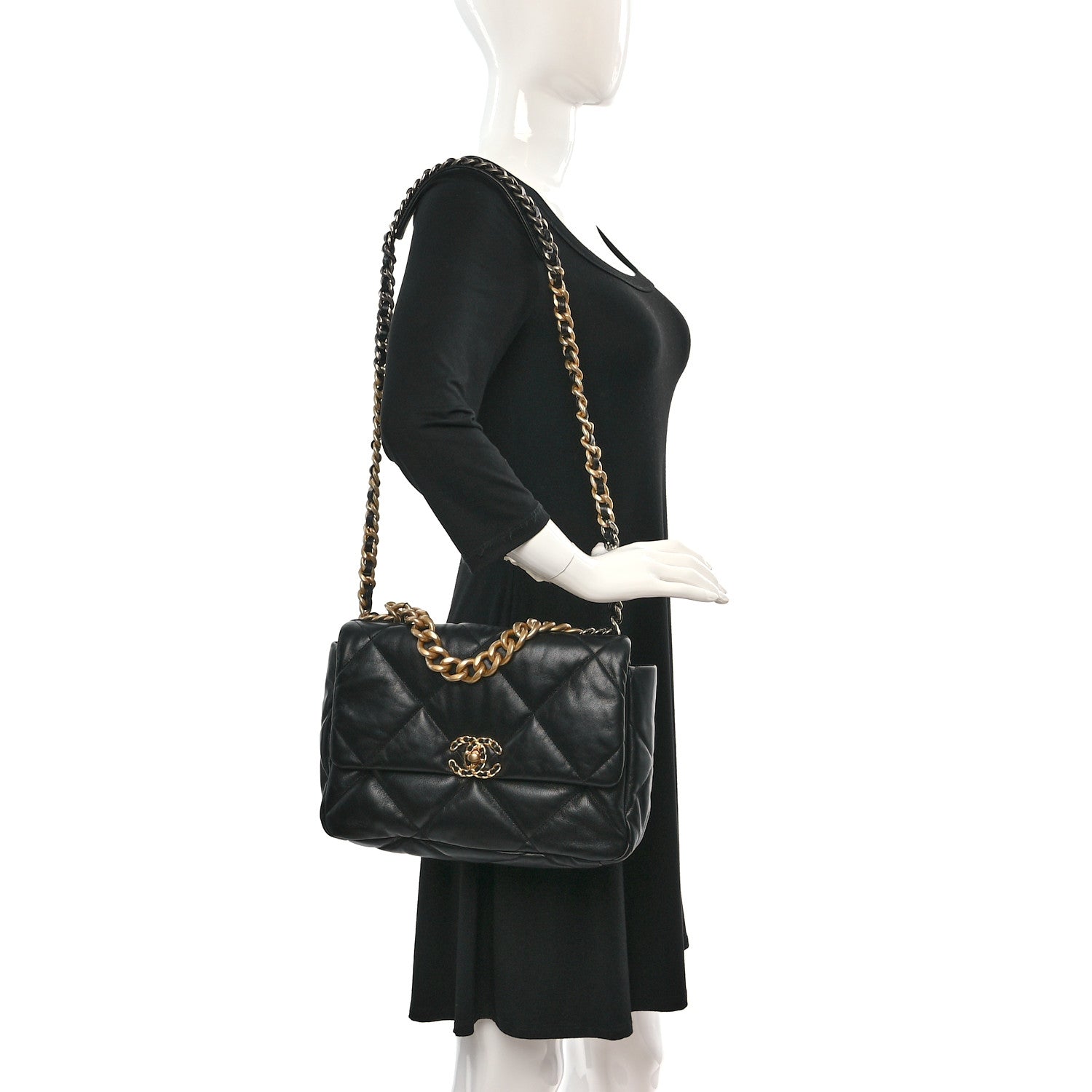 Chanel Goatskin Quilted Large Chanel 19 Flap Black 2 of 9