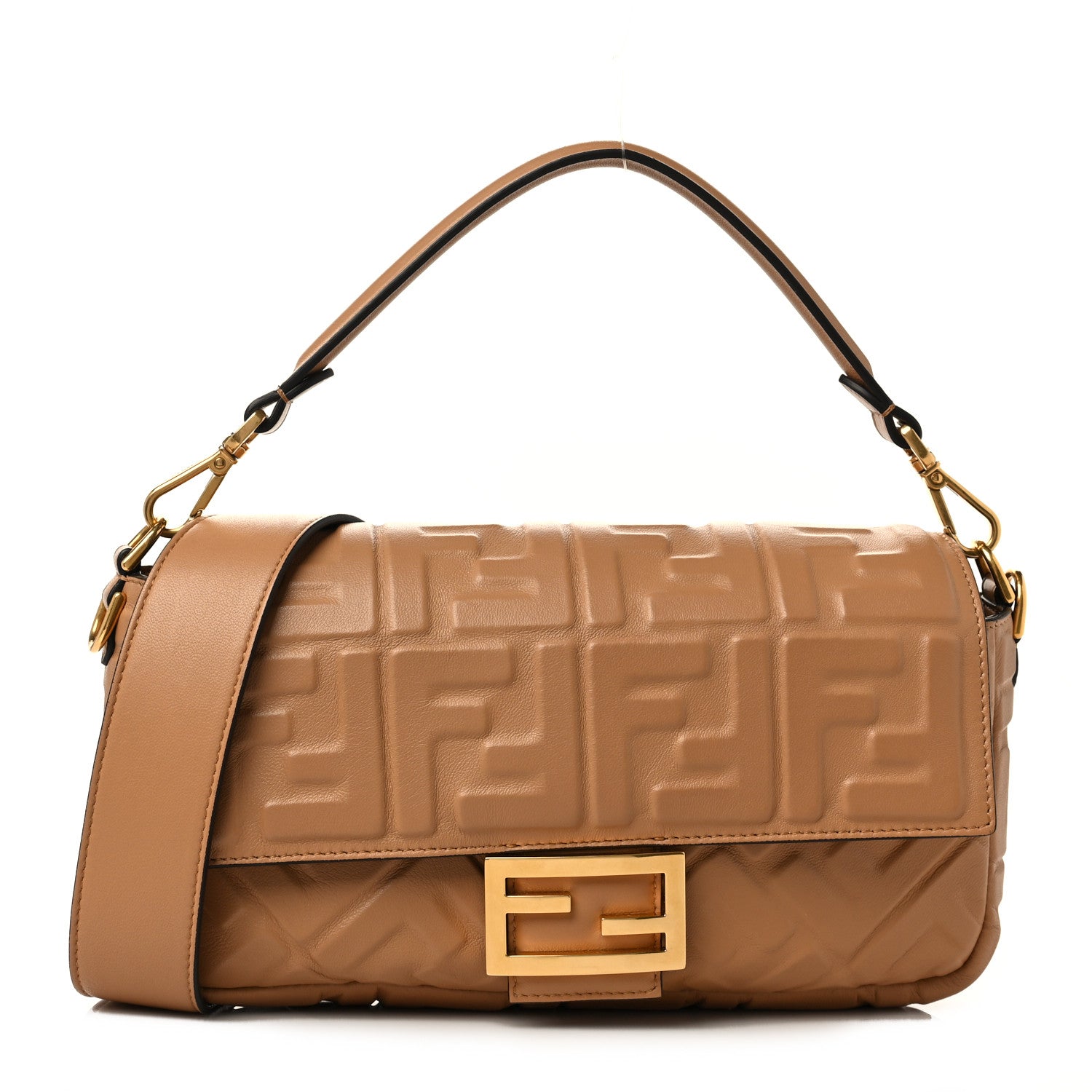 Fendi Nappa FF 1974 Embossed Baguette Miele Scuro 1 of 7