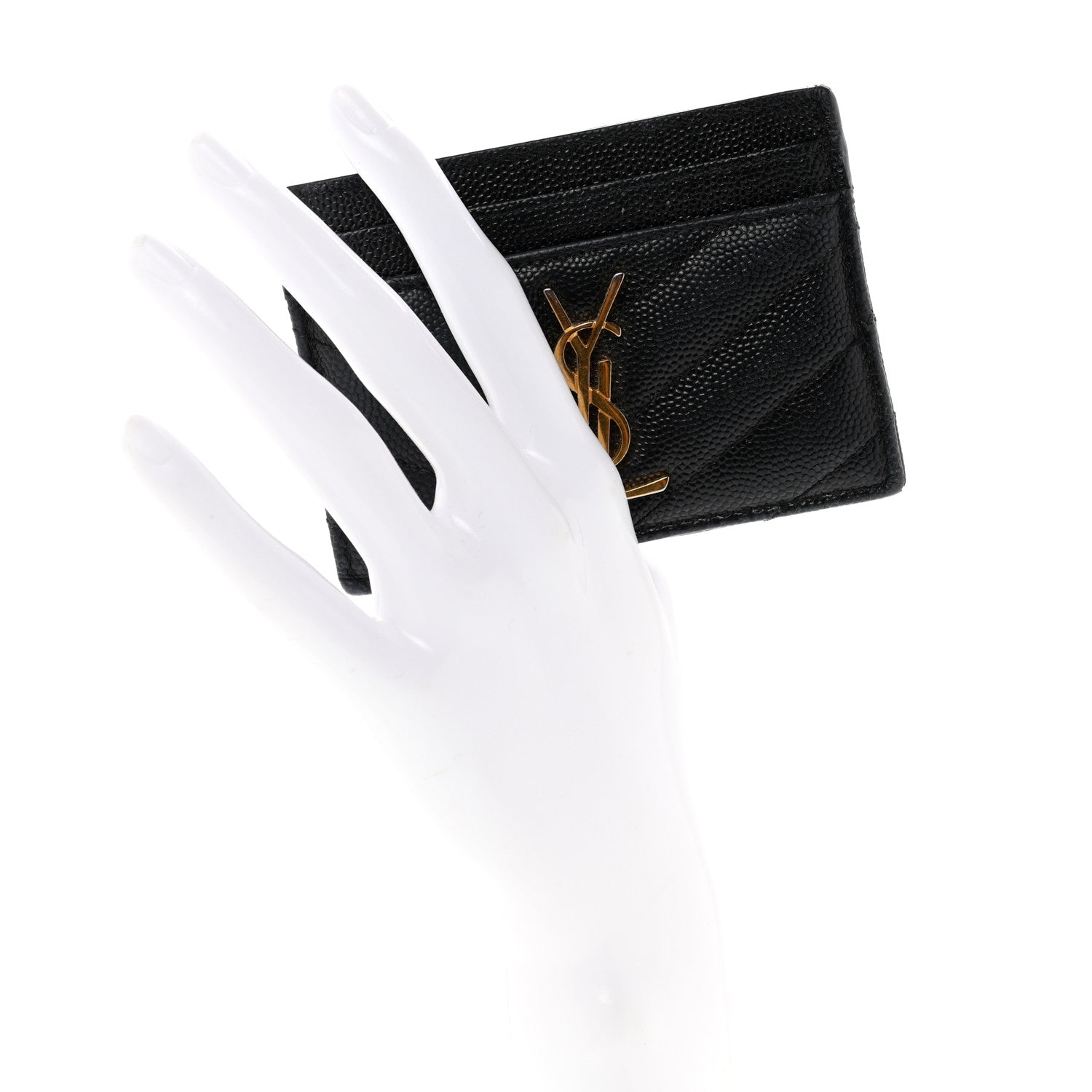 Saint Laurent Grain De Poudre Matelasse Chevron Monogram Credit Card Case Black 2 of 7