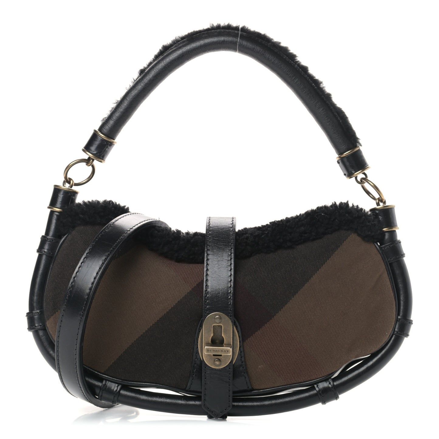 Shearling Check Shoulder Bag Black
