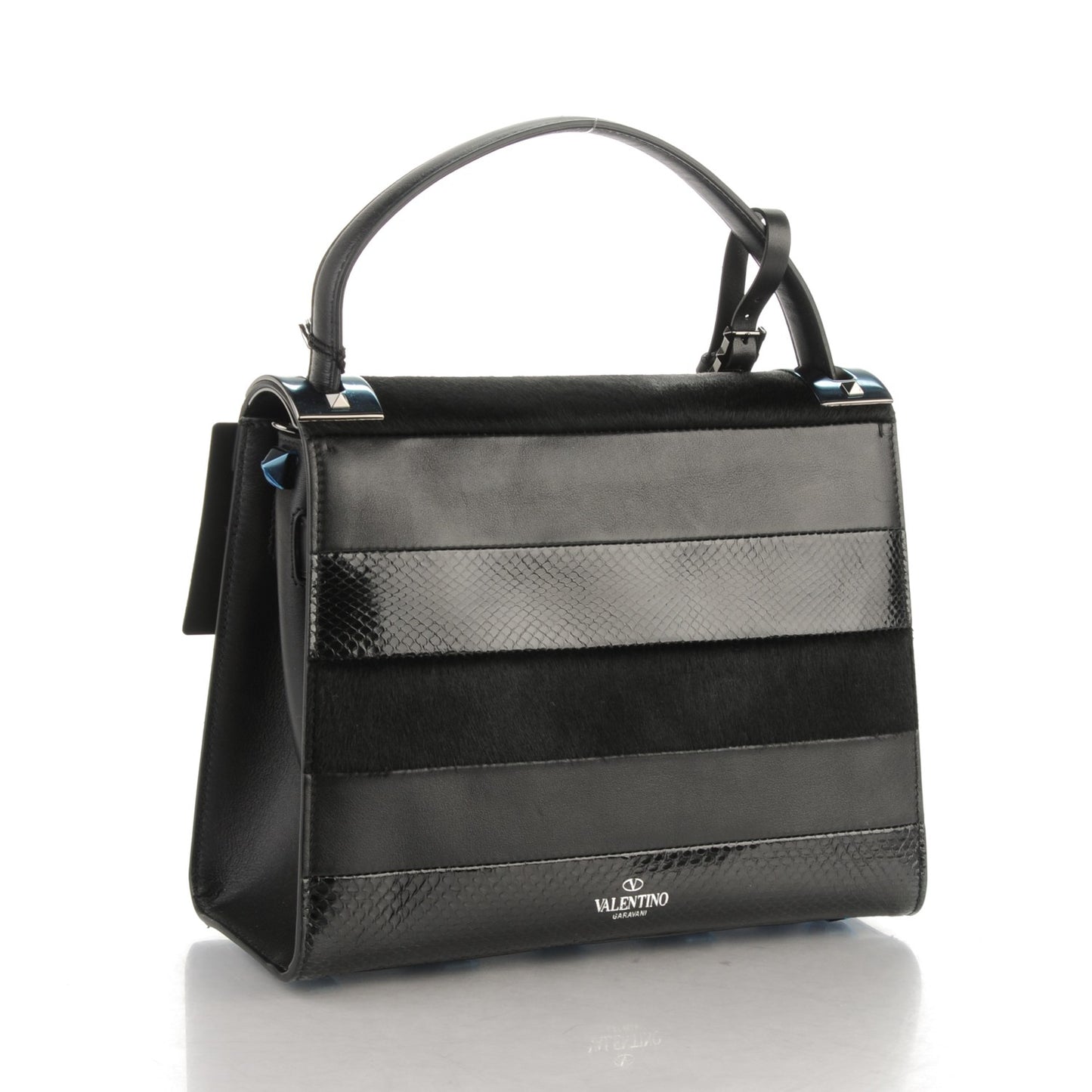 Calfskin Calf Hair Snakeskin Small My Rockstud Frame Bag Black