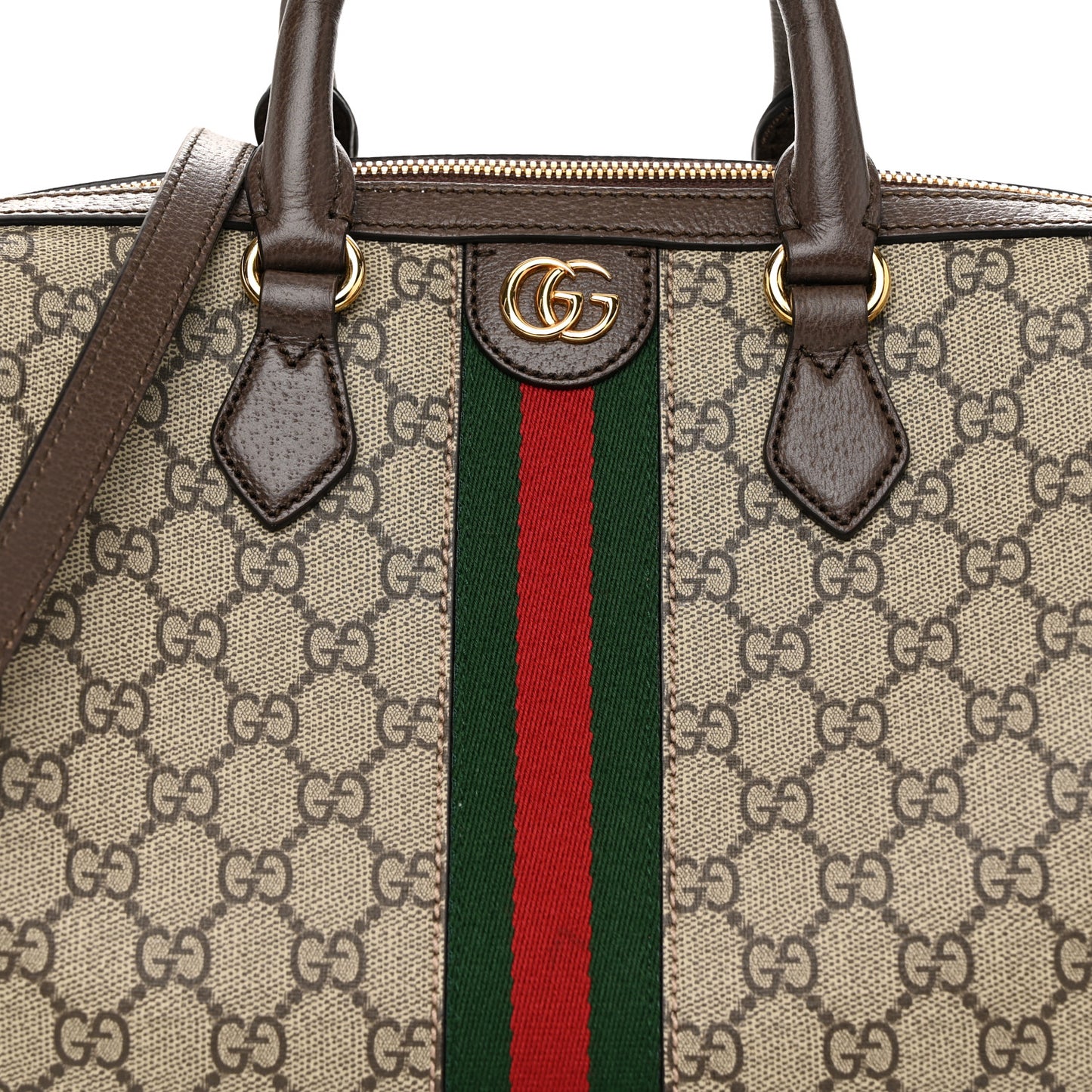 GG Supreme Monogram Web Medium Ophidia Top Handle Bag Beige Ebony