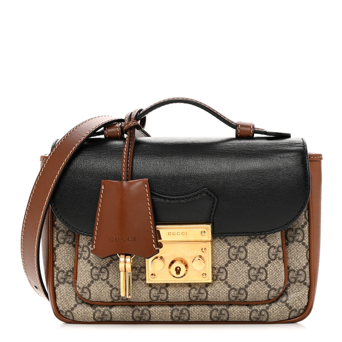 GG Supreme Monogram New Sakai Lux Calfskin Mini Padlock Flap Pocket Shoulder Bag Beige Ebony Black Cuir