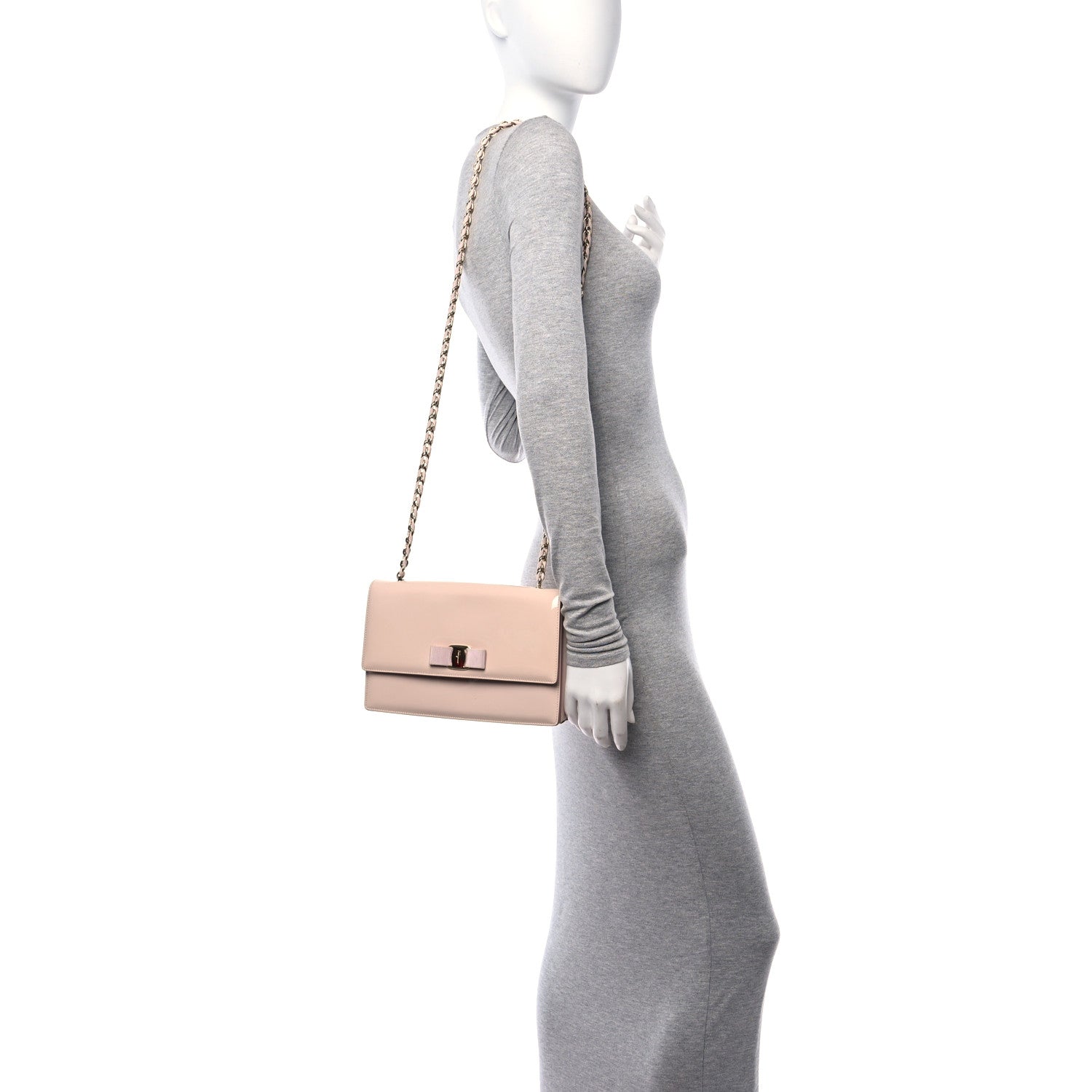 Salvatore Ferragamo Patent Ginny Vara Bow Shoulder Bag Pastel Pink 2 of 9