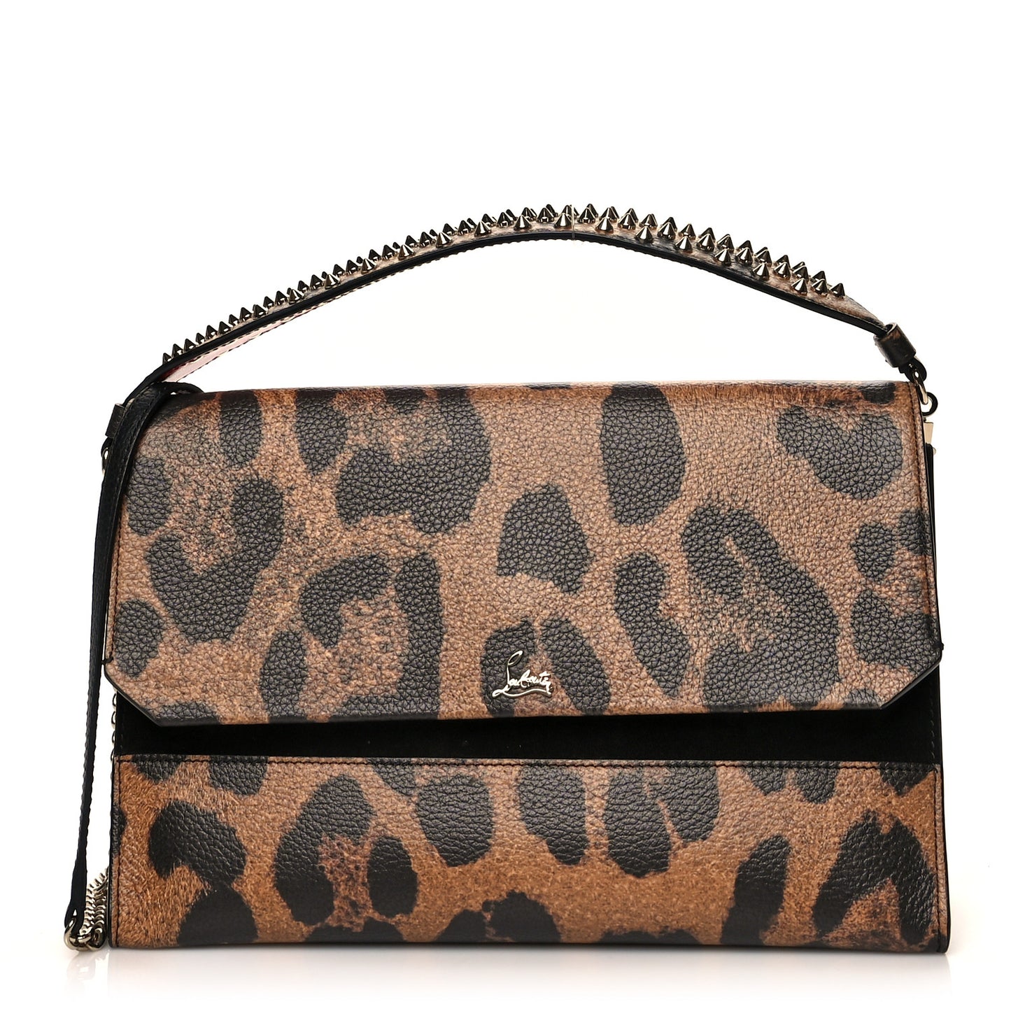 Calfskin Leopard Print Loubiblues Paris Clutch Bag Brown