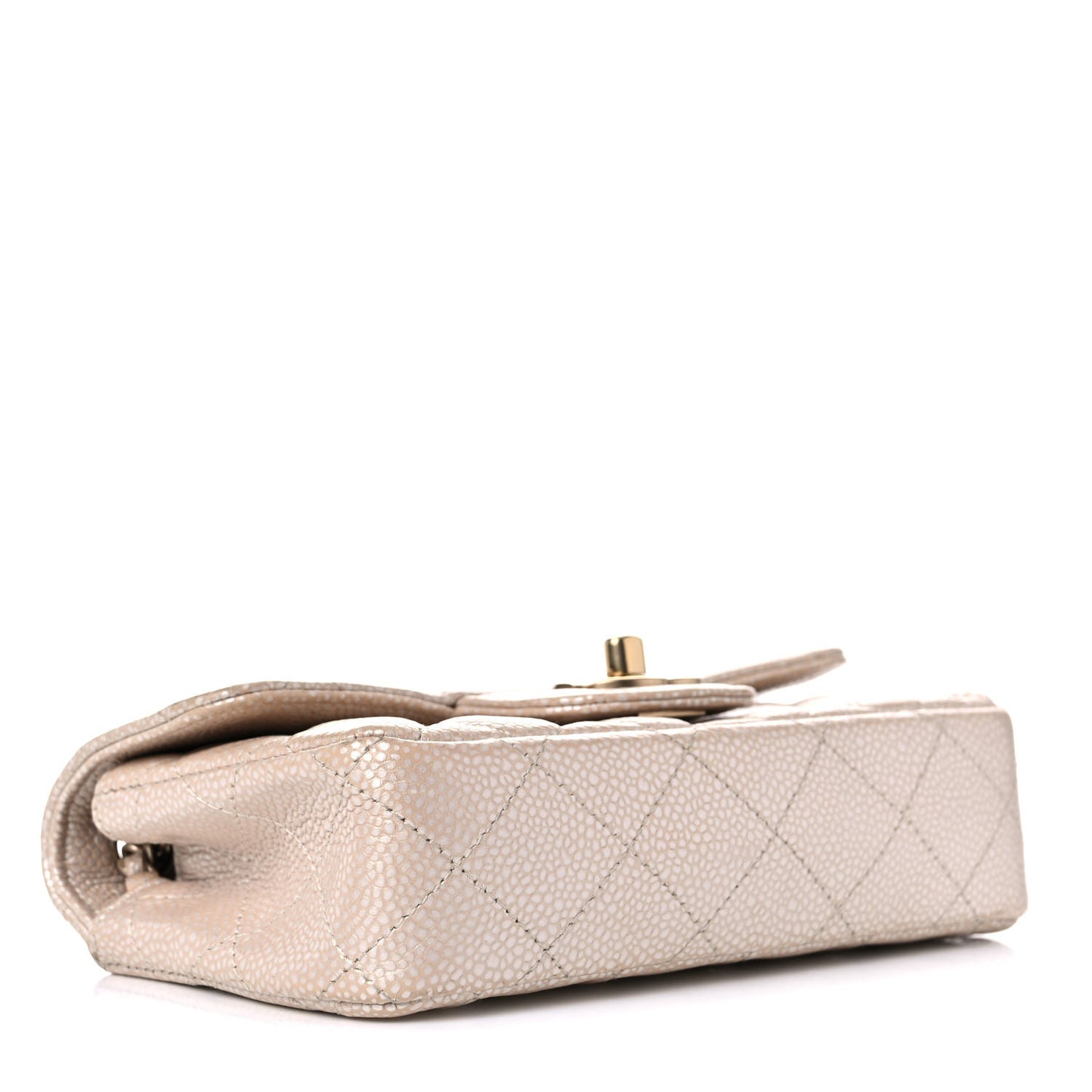 Iridescent Caviar Quilted Extra Mini Flap Beige