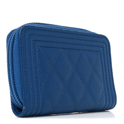 Chanel Caviar Quilted Boy Zip Around Coin Purse Wallet Blue 3 of 8