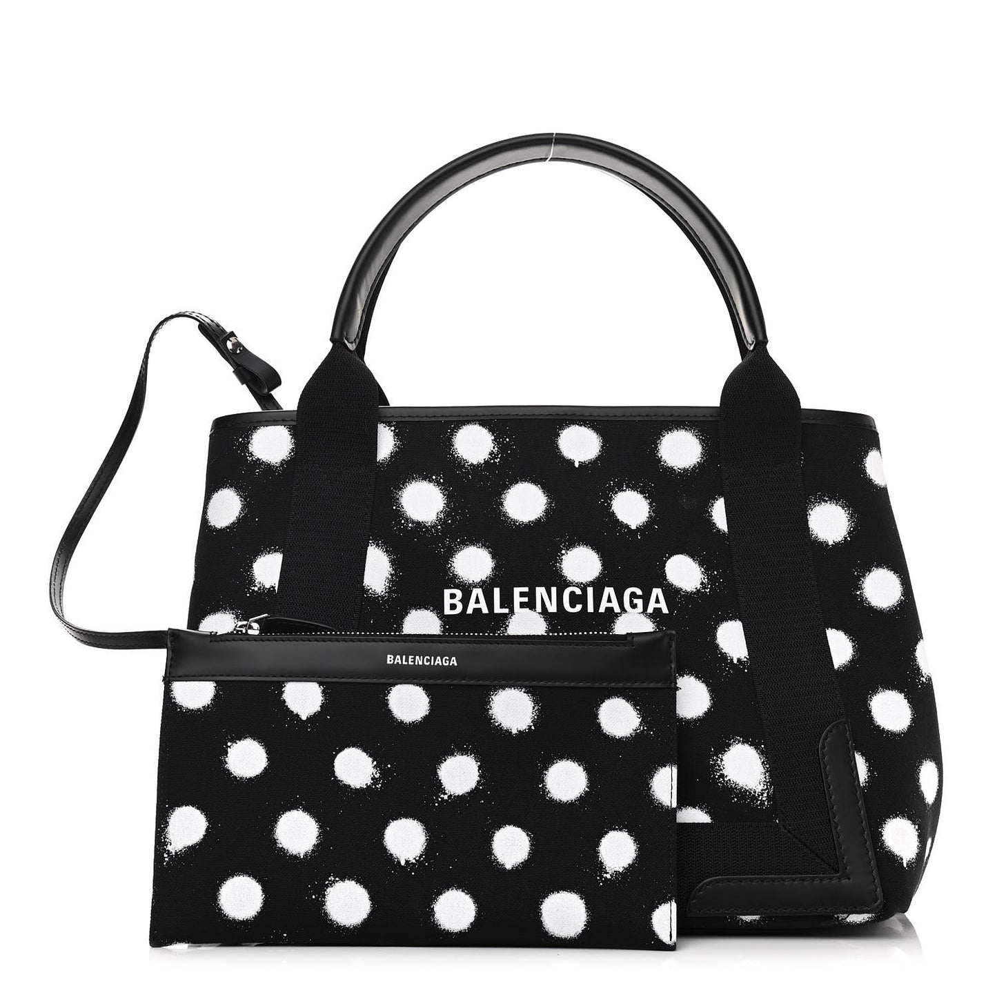 Cotton Canvas Spray Polka Dot S Navy Cabas Black White