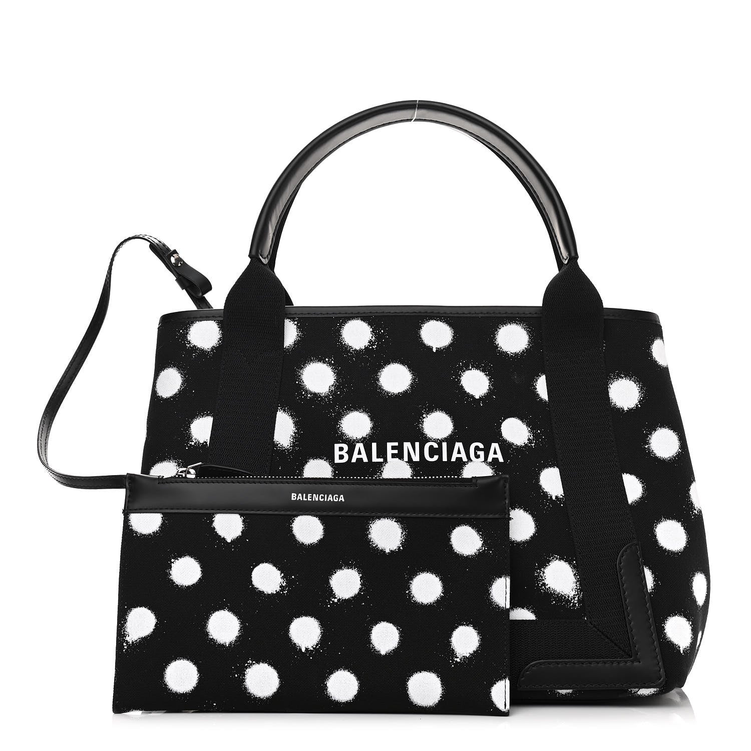 Balenciaga Cotton Canvas Spray Polka Dot S Navy Cabas Black White 1 of 11