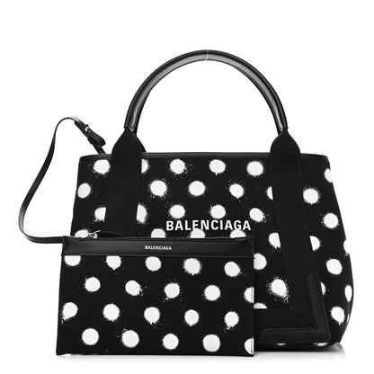 Balenciaga Cotton Canvas Spray Polka Dot S Navy Cabas Black White 1 of 11