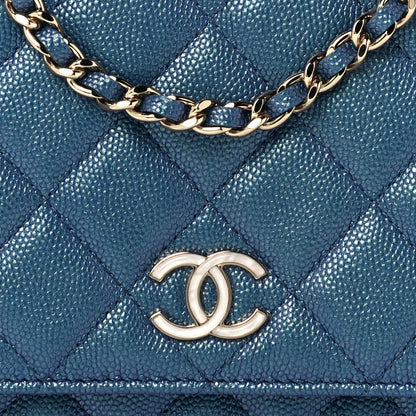 Chanel Iridescent Caviar Quilted Wallet On Chain WOC Dark Blue 7 of 10