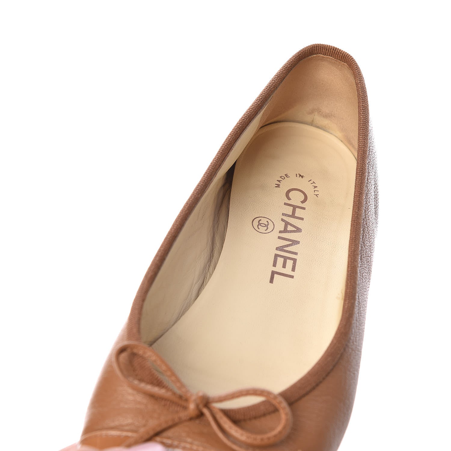Chanel Patent Goatskin Cap Toe Ballerina Flats 37.5 Camel 10 of 18