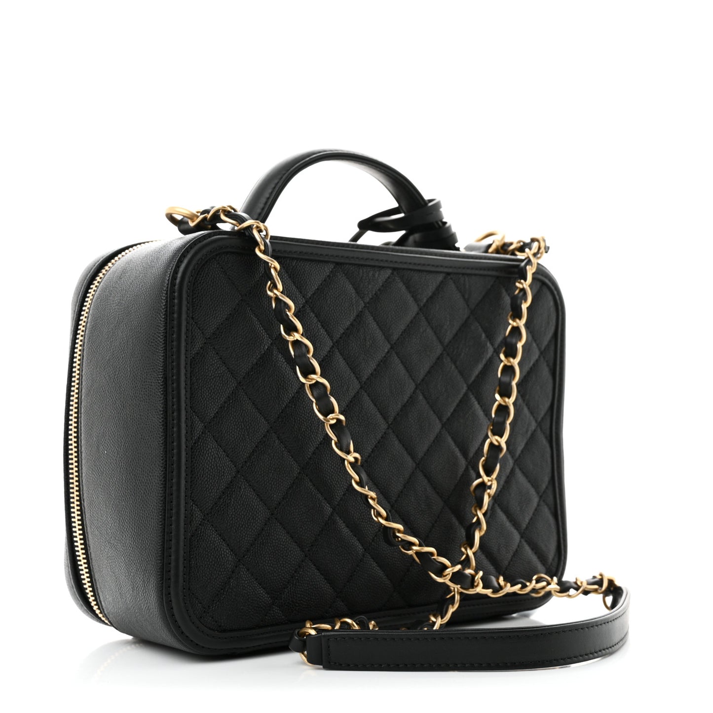 Caviar Quilted Large CC Filigree Vanity Case Black
